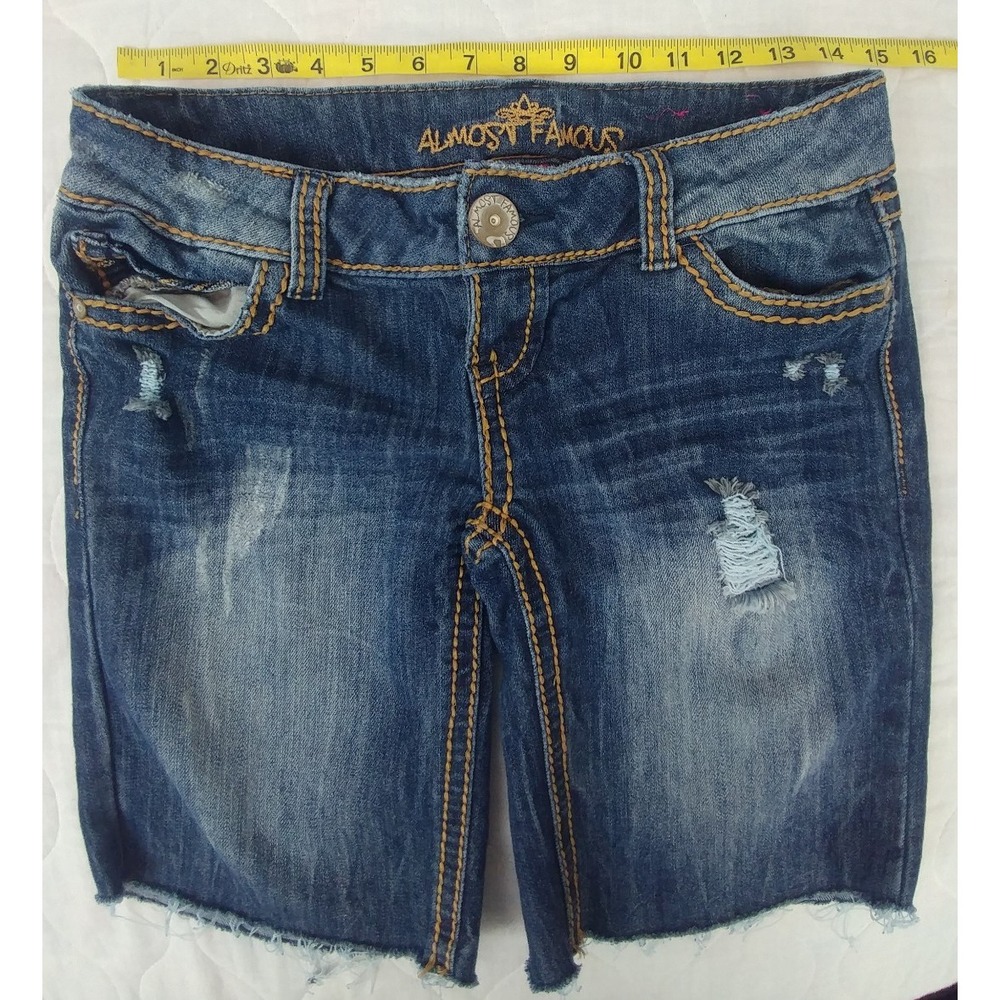 Almost Famous Denim Shorts Size 3 Distressed Blue Almost Famous - Picture 9 of 12